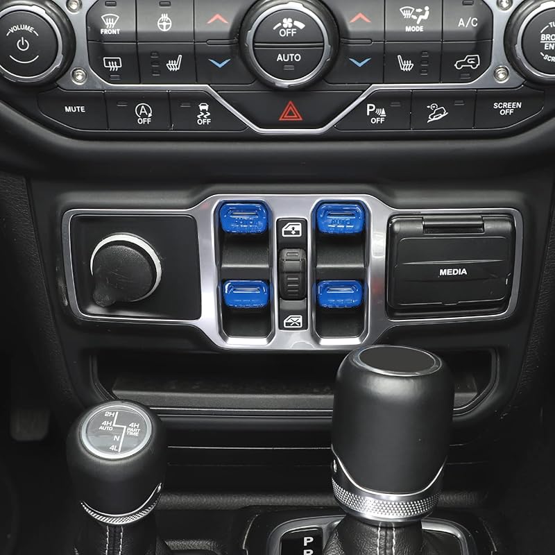 Jimen Compatible with Jeep Wrangler JL JLU 2018-2023 and Jeep Gladiator JT 2020-2023, 4PCS Center Console Window Button Switch Cover Interior Trim