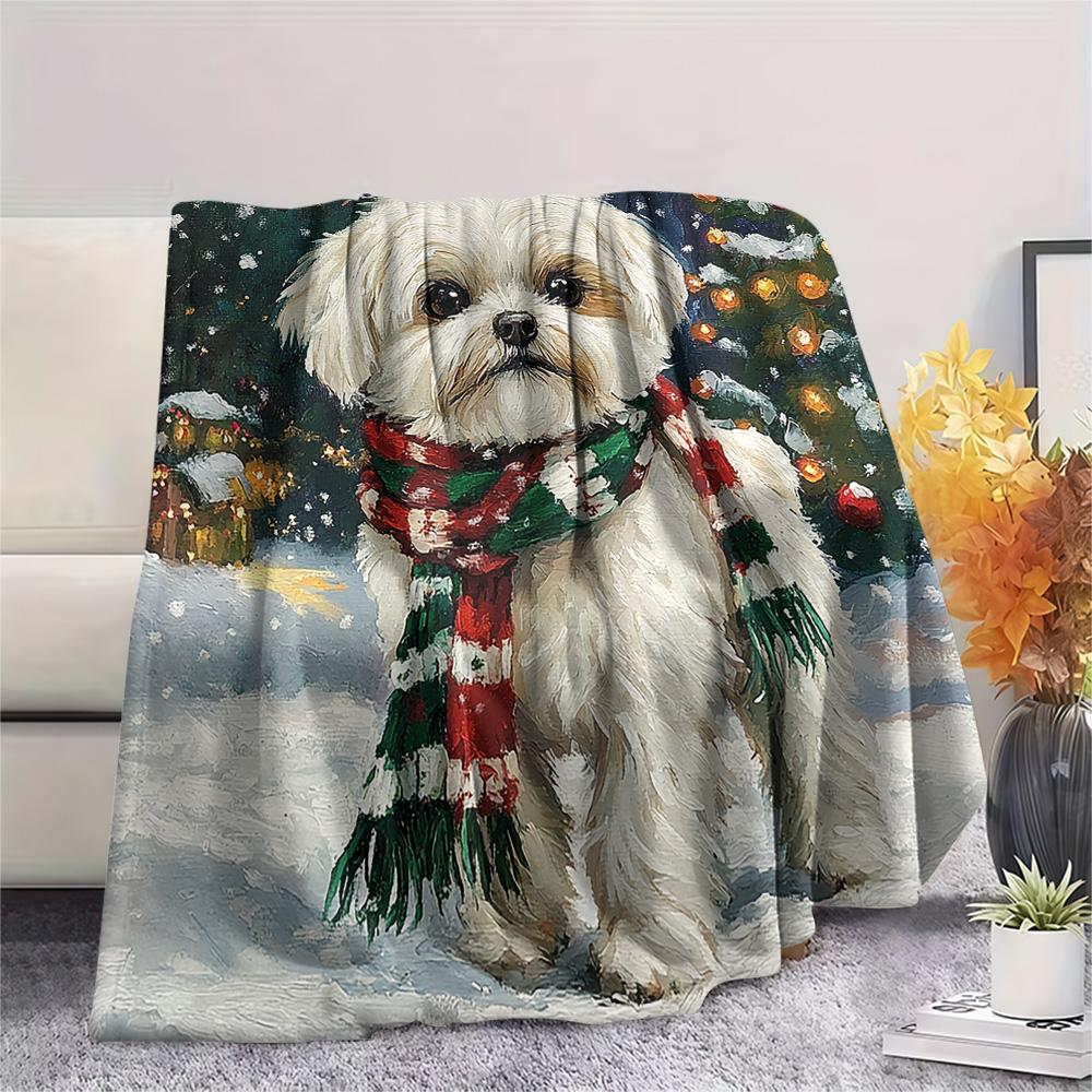 Shih Tzu Print Flannel Blanket, High quality Comfortable for All Seasons, Home Decor, Warmth and Comfort, Perfect for Christmas Gifts