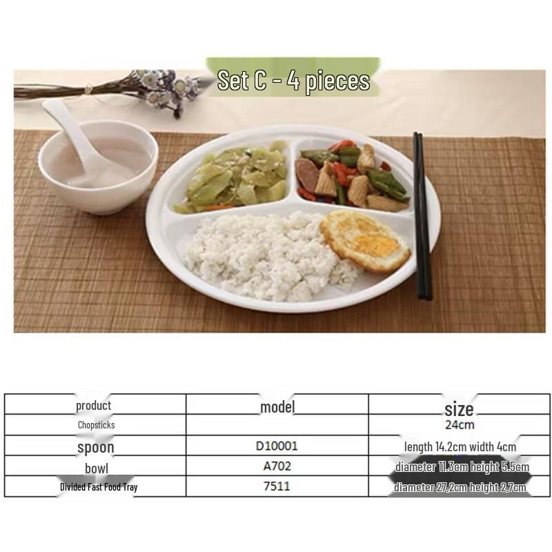 Chushanhai A5 Melamine 3-Compartment Fast Food Plate Set