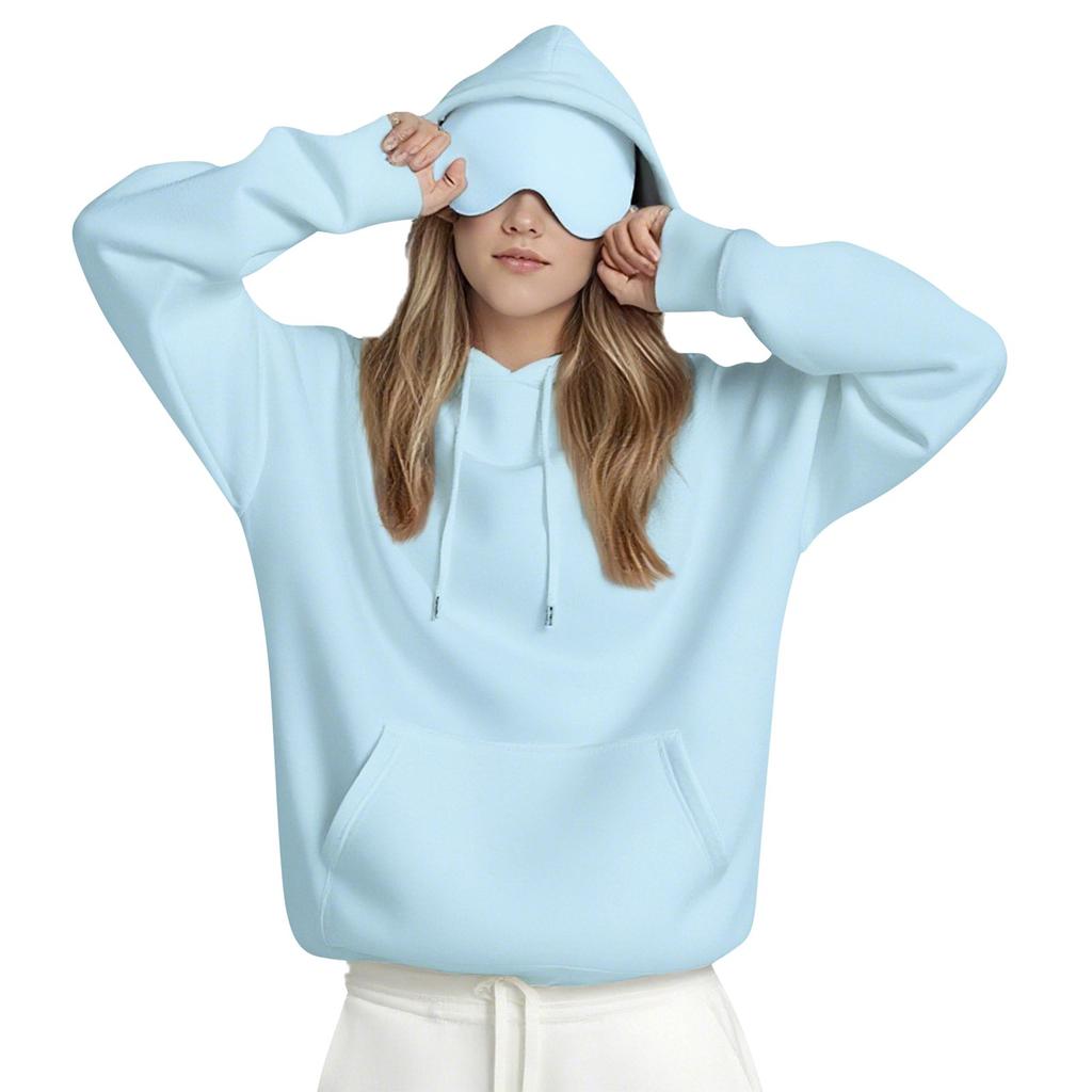 Unisex mikina s kapucí a vestavěnou oční maskou, ležérní s dlouhým rukávem, sportovní pulovr jednobarevný, volná mikina