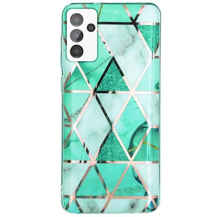 Coque + 2 Verres Trempés pour Samsung Galaxy A04s-A13 5G, Slim Souple Motif Marbre Turquoise Antichoc