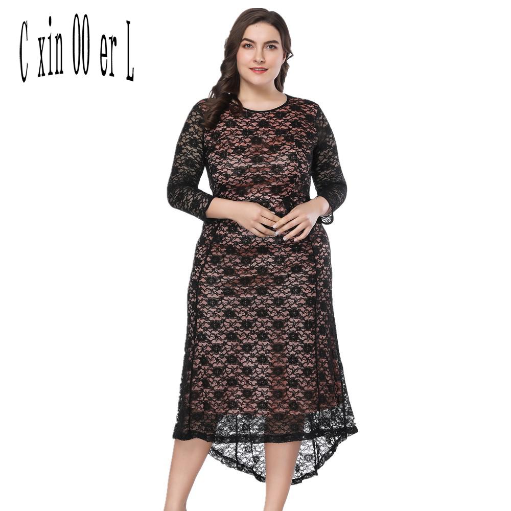 Summer Autumn Hollow Out Back Sexy & Club Women Dresses Plus Size 5xl Lace Black Dress