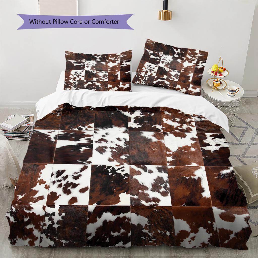 Rustic Cowhide Style Pattern Bedding Quilt Set Quilt Cover Pillowcase Home Decoration Gift (1 * duvet cover + 2 * pillowcase, without core)