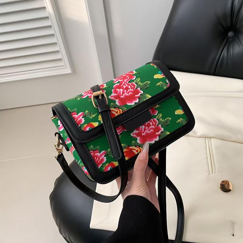 Ethnic Style Big Flower Small Square Women'S Bag Trendy Fashion Printed Messenger Bag Shoulder Bag