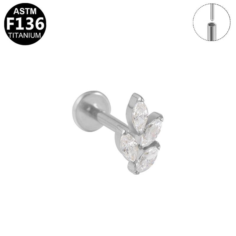 Korean-European F136 Titanium Zircon Pendant Lip and Ear Bone Stud Earrings, G23 Titanium Cool Style.