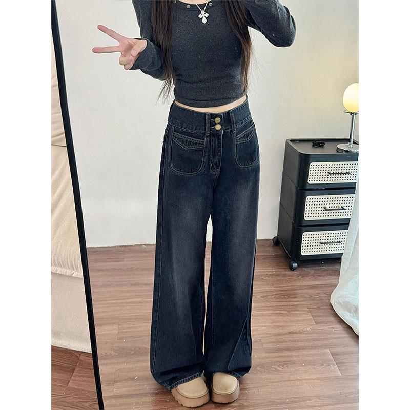 High Waist Retro Wide Leg Jeans for Women - Plus Size & Velvet Lined, Slimming A-Line Pants for Pear Shapes (Autumn/Winter)