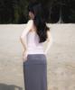 Rose Franz Folding Waist Maxi Long Skirt [Gray]