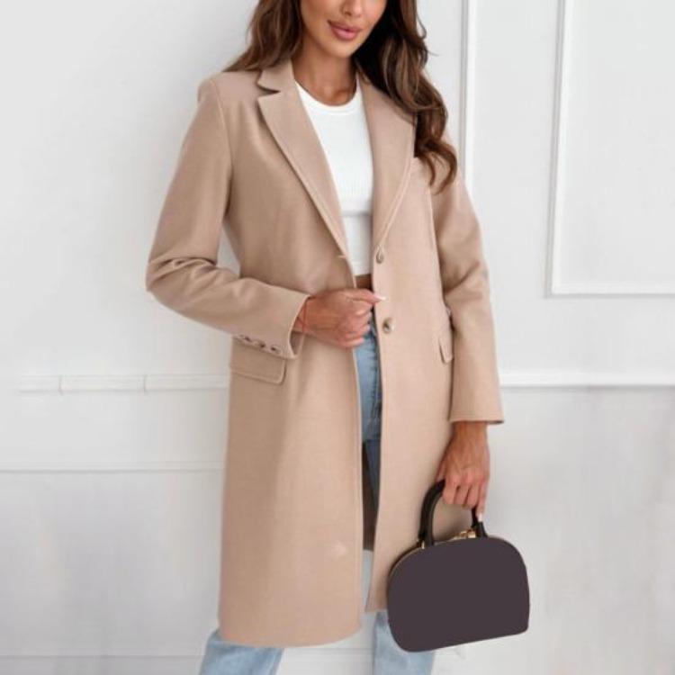 Winter Women Woolen Coat Warm Thick Mid Length Overcoat Button Closure Pure Color Turn Down Collar Formal Business OL Commuting Jacket