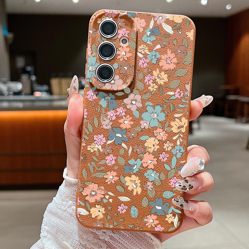 Flowers Leather Texture TPU Case For Samsung Galaxy A56 A26 A16 A15 A55 A54 A35 5G S25 Edge S24 S23 S22 Ultra S21 FE Phone Cover