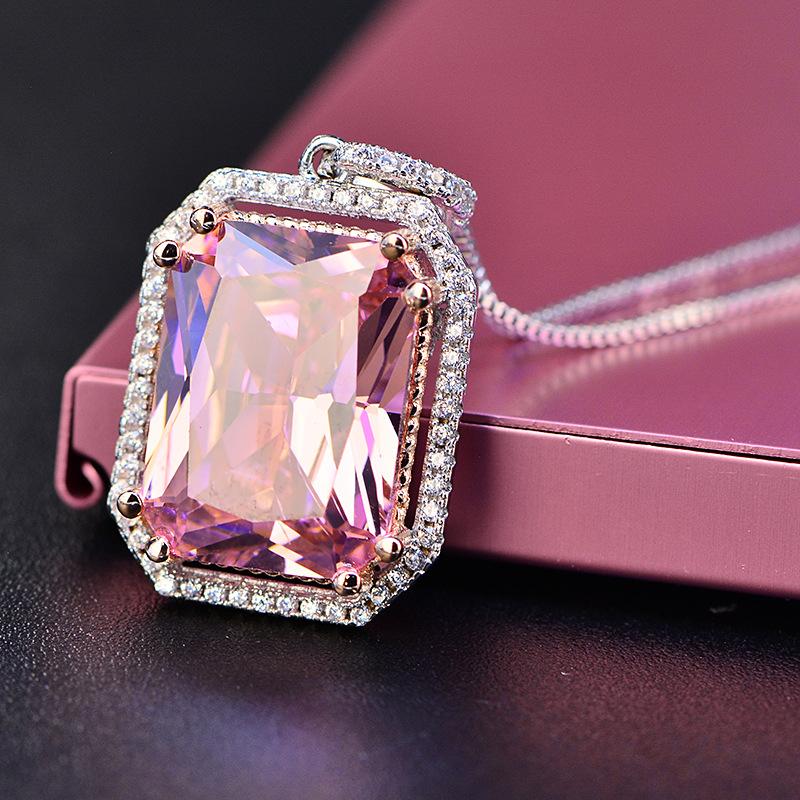 New High-end Luxury Princess Rectangular Zircon Necklace Ring Earrings