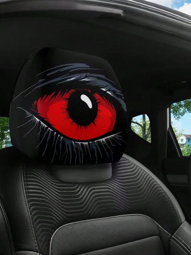 2Pc Red Evil Eye Car Headrest Covers – Funny & Stylish Seat Pillow Covers, a Practical Choice for Long Drives and Car Decoration
