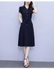 Elegant Plus-Size Short Sleeve Red Dress for Women - Waist-Slimming and Tummy-Covering Design for Middle-Aged and Elderly Ladies