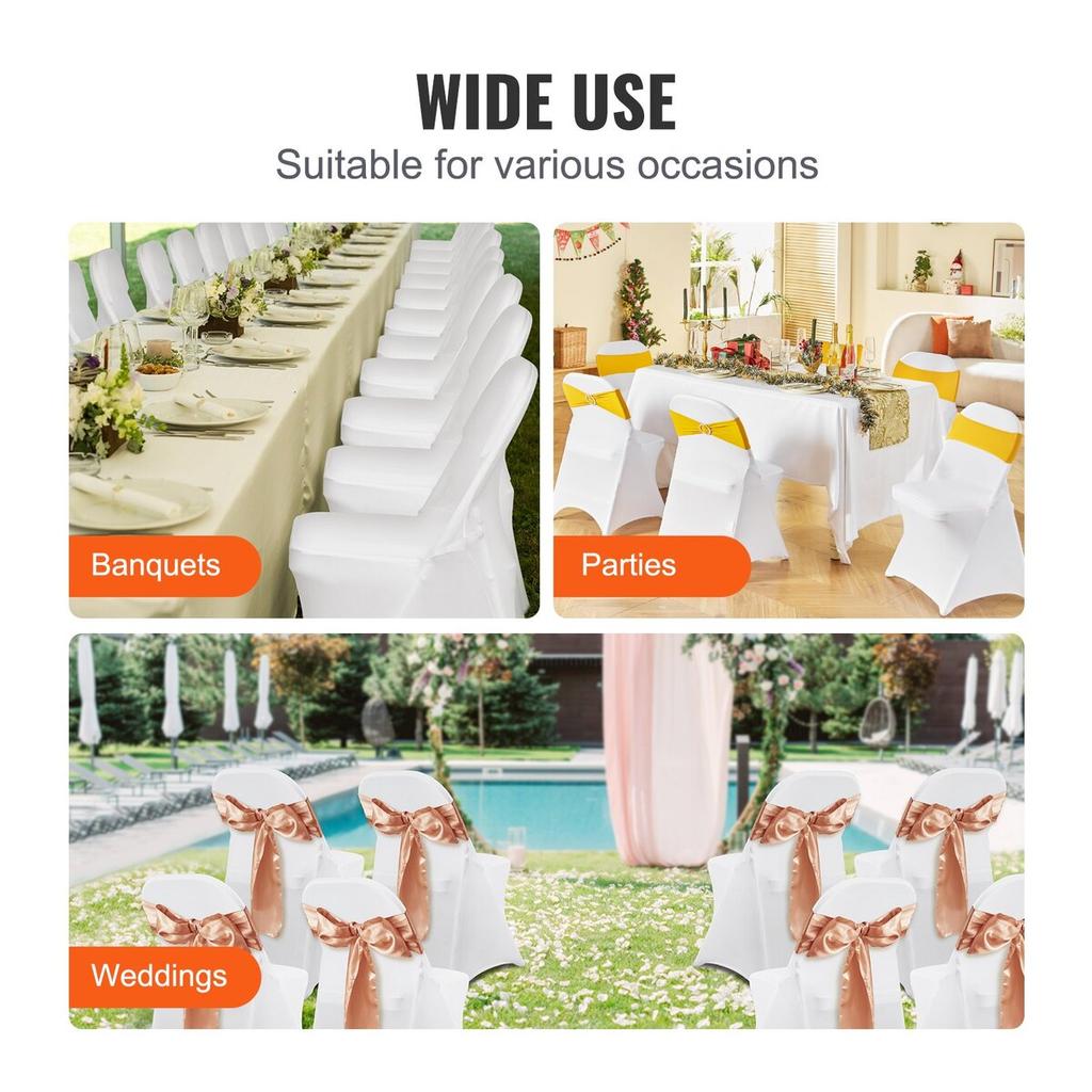 100PCS White Stretch Spandex Folding Chair Covers, Universal Fitted Chair Cover, Removable Washable Protective Slipcovers, for Wedding, Holiday,