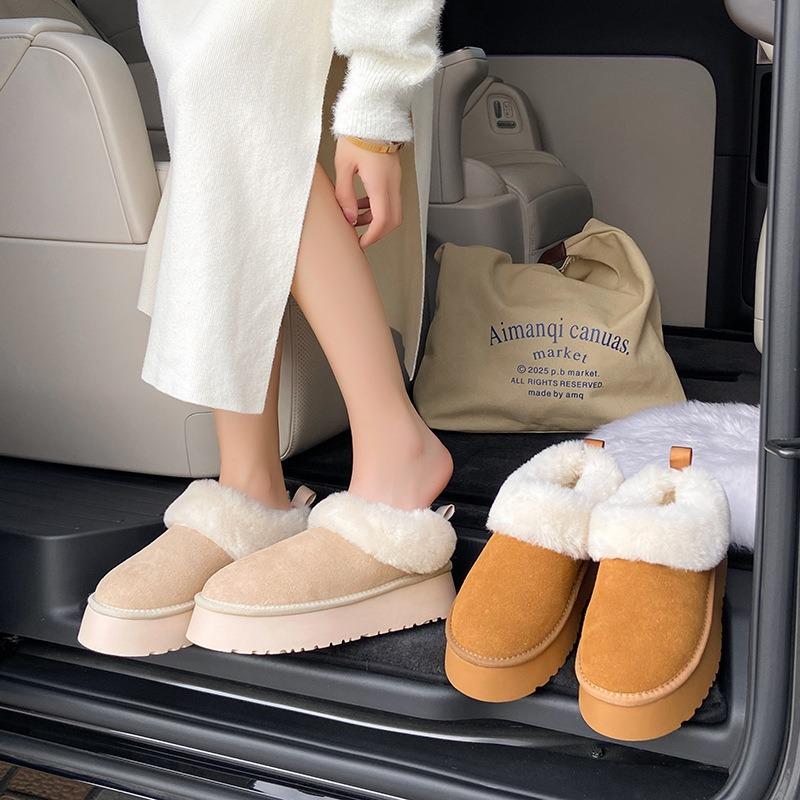 Mao Mao Snow Boots Women's Winter Velvet Thickened Fur Integrated Short Boots Thick Sole One Pedal Home Warm Bread Cotton Shoes