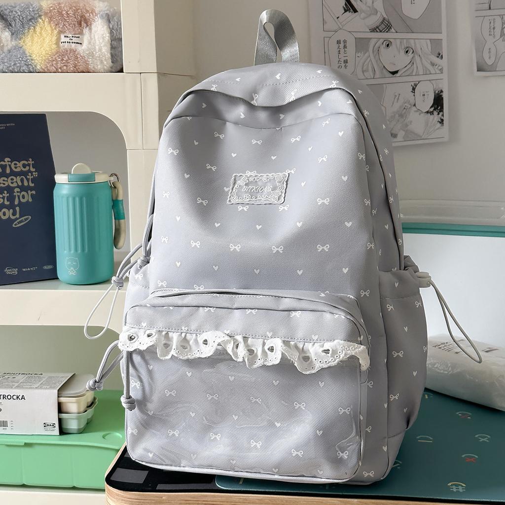 Schoolbag Korean ins College Style Personality High Value Middle School Student Backpack Sweet Lace Soft Girl Style Travel Backpack