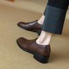 Fashion NEW Autumn/Spring Women Pumps Round Toe Chunky Heel Shoes Genuine Leather Shoes for Women Slip-on Brogue Black Soft Women Shoes