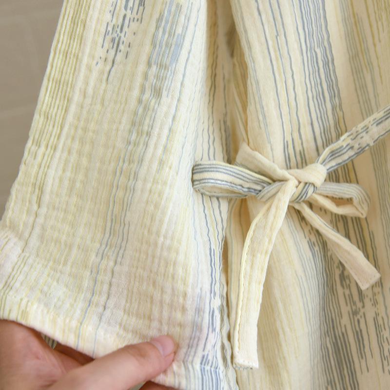 2023 Damen Krepp Double Gauze Kimono Nachthemd - Langärmlig, Locker sitzend Homewear Bademantel