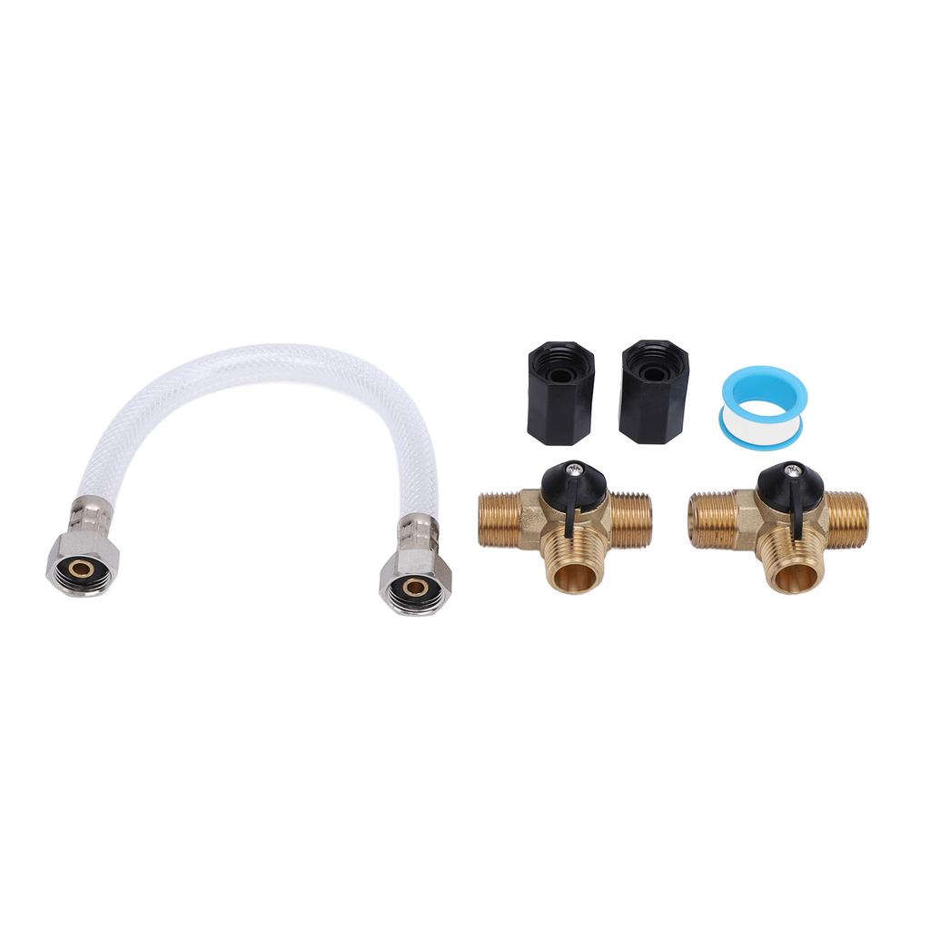 RV Water Heater Bypass Kit 12 Inch Reinforced Hose 1 2 NPT Brass Tee Valves Pipe Fittings and Sealing Tape Set