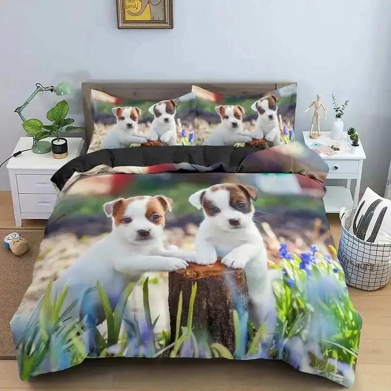3D Print Cute Jack Russell Dog Bedding Set Double Twin King Duvet Cover Comforter Pillowcase Boys Girls Adults Bedroom