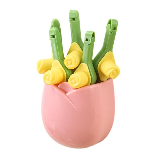 

Magnetic Tulip Storage Box Refrigerator Magnets Wall-Mounted Organizer with Clip Bags No-Drilling Kitchen Rack Holder for Spices Utensils Cute розовый