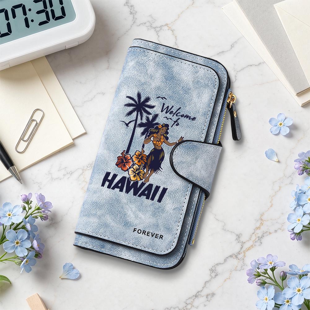 Hawaiian Hula Girl Print Wallet Portable Fashion Casual Multi Card Slot Purse