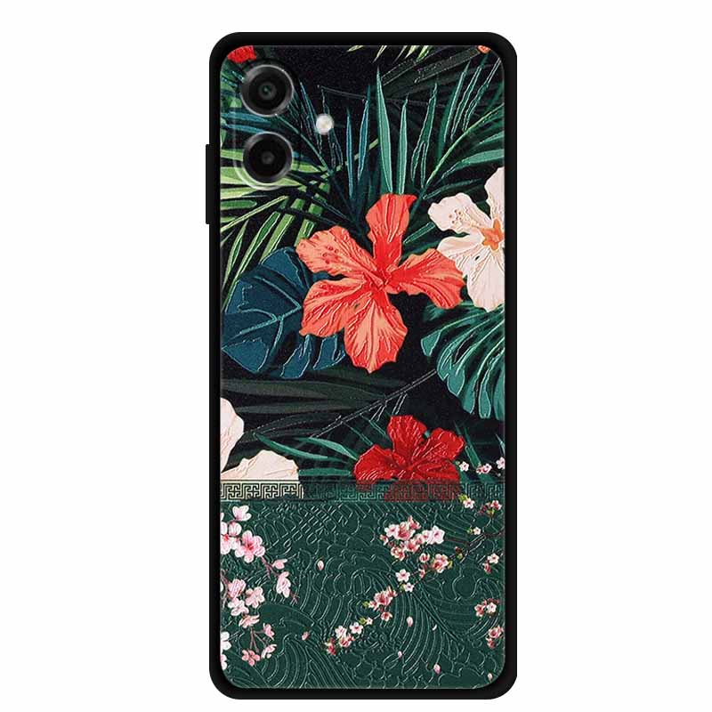 3D Silicone Case For Samsung Galaxy A07 4G Case Relief Emboss Flowers Black Soft Back Cover Coques For Samsung Galaxy A17 Cases