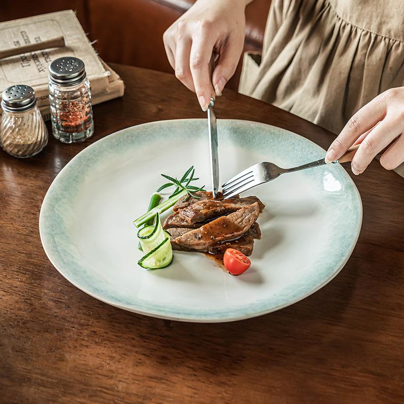 Steak Plate High Value Gradual Change Large Plate Special-Shaped Ceramic Plate Household Dish Plate Pasta Plate Tableware Western Plate