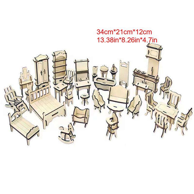 Mini Meble 34-elementowy Zestaw Modelowy Dom dla Lalek DIY Symulacja Dekoracja Domu