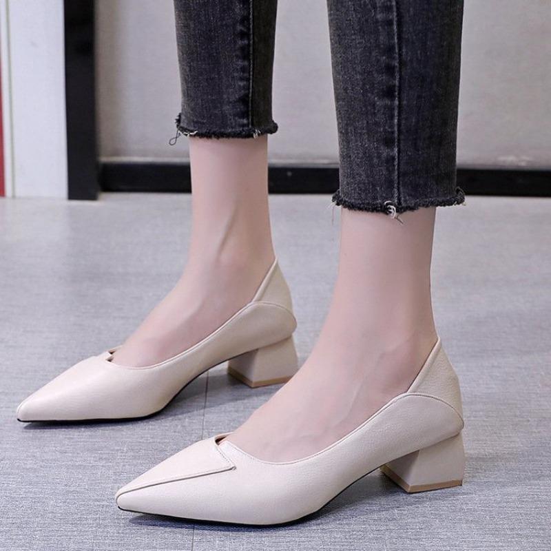 2026 High Heels Women New Korean Style Pointed Shallow Mouth Thick Heel Fashion Shoes