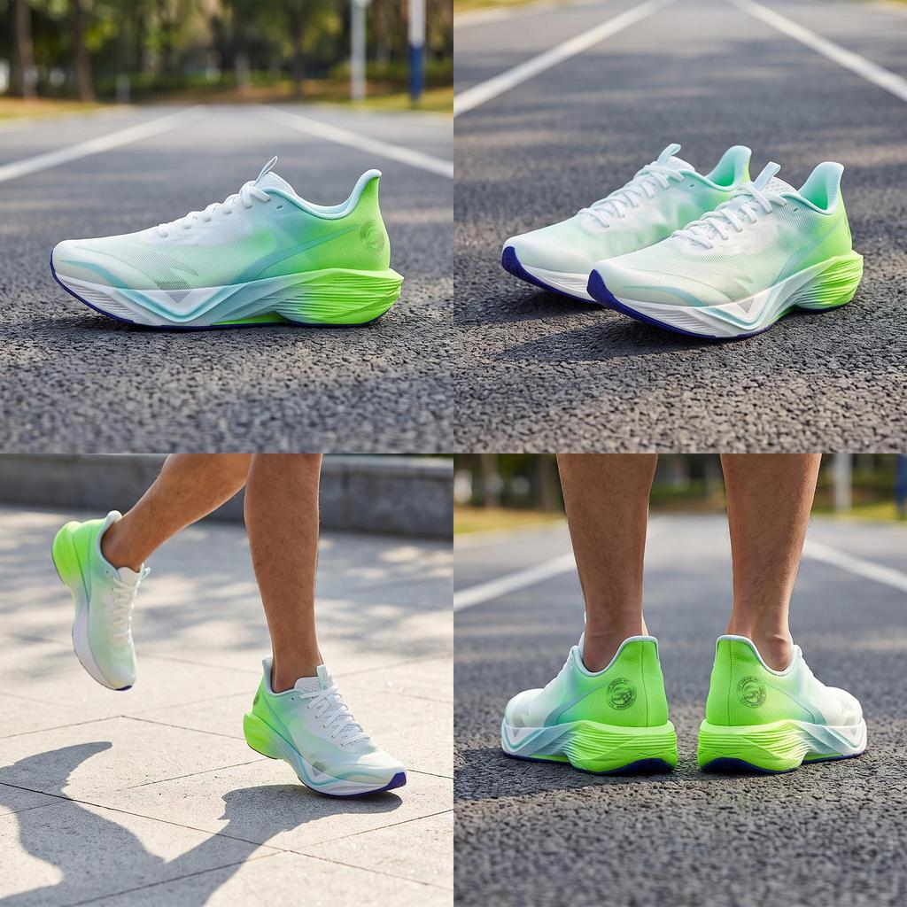 Anta Mach 6 Professional Cushioning Racing Shoes Men Sneakers Paper-White Ice-Blue Fluorescent-Green 112625583-12