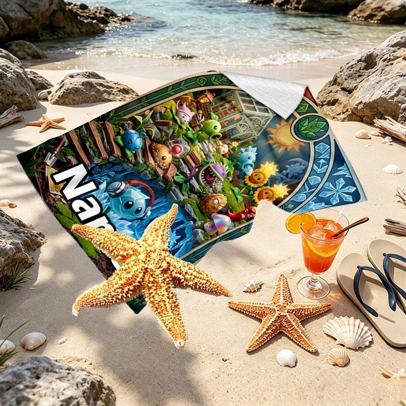 Custom Name Personalized Plants vs. Zombies Print Beach Towel, for Trip Camping Beach Party Home Decor, Birthday Gift for Family & Friends