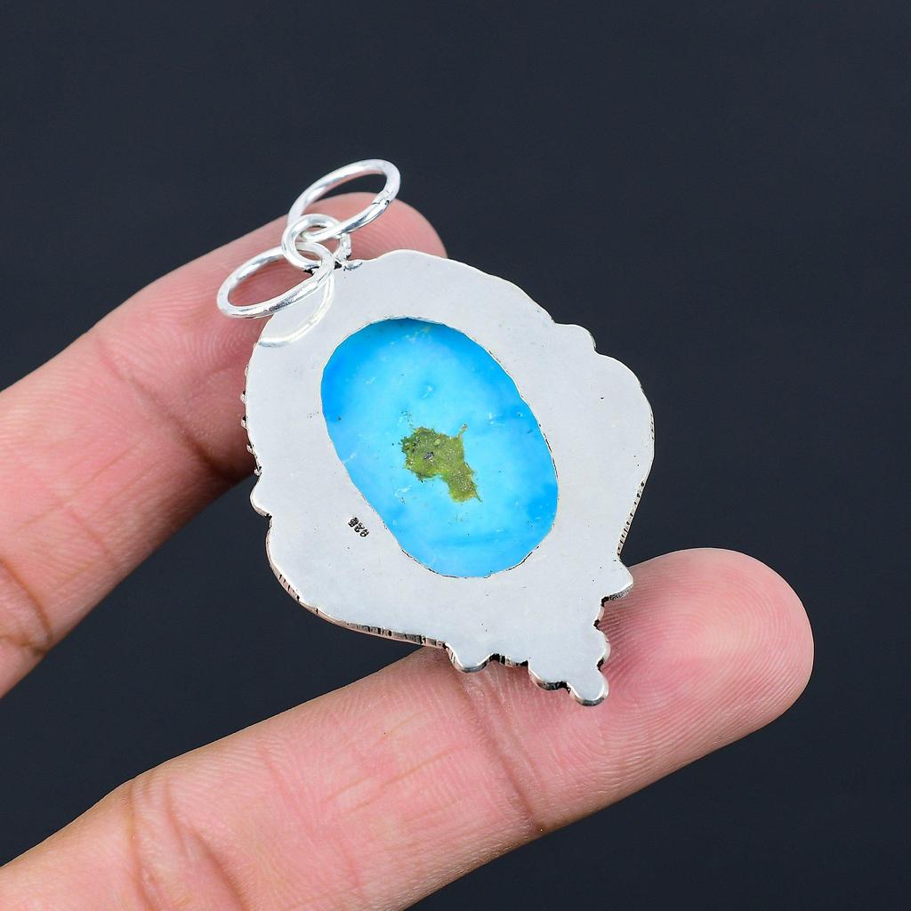 925 Silver Throat Chakra Tibetan Turquoise Stone Wife Trendy Elegant New Pendant
