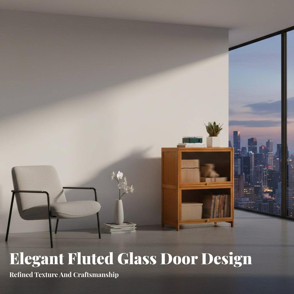 Multi-Tier Storage Organizer Large Capacity Fluted Door Display Cabinet Flip-Up Door Storage Unit Versatile Design
