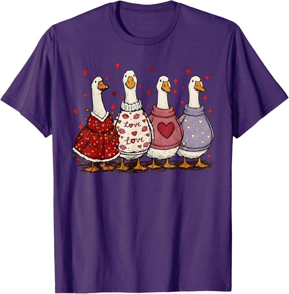 Cute Valentines Day Geese Ducks In Sweaters Graphic T-Shirt Casual Daily Wear