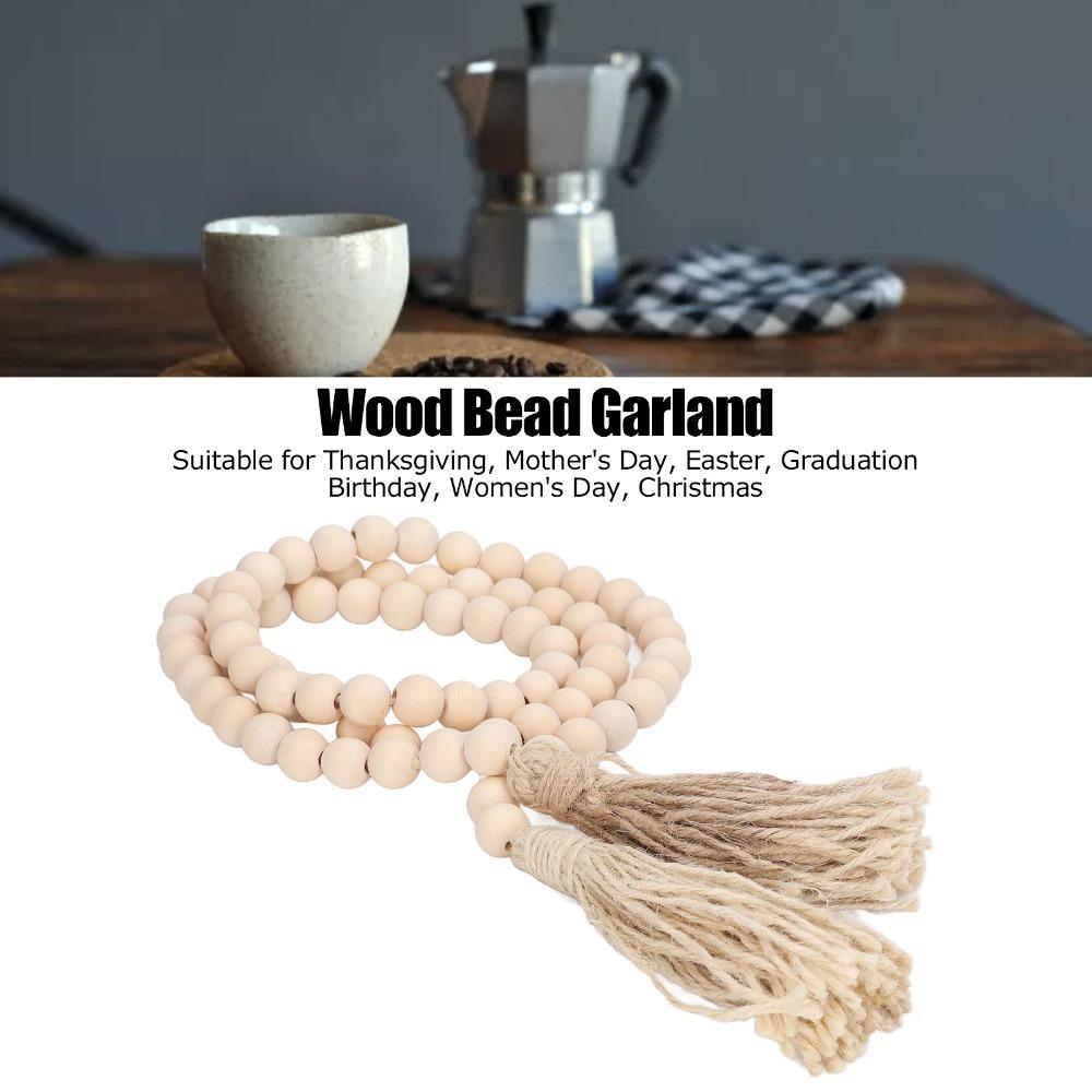 With Tassels Wood Bead Garland 57.87in Boho Wall Hanging Decor Decorative Beads For Coffee Table