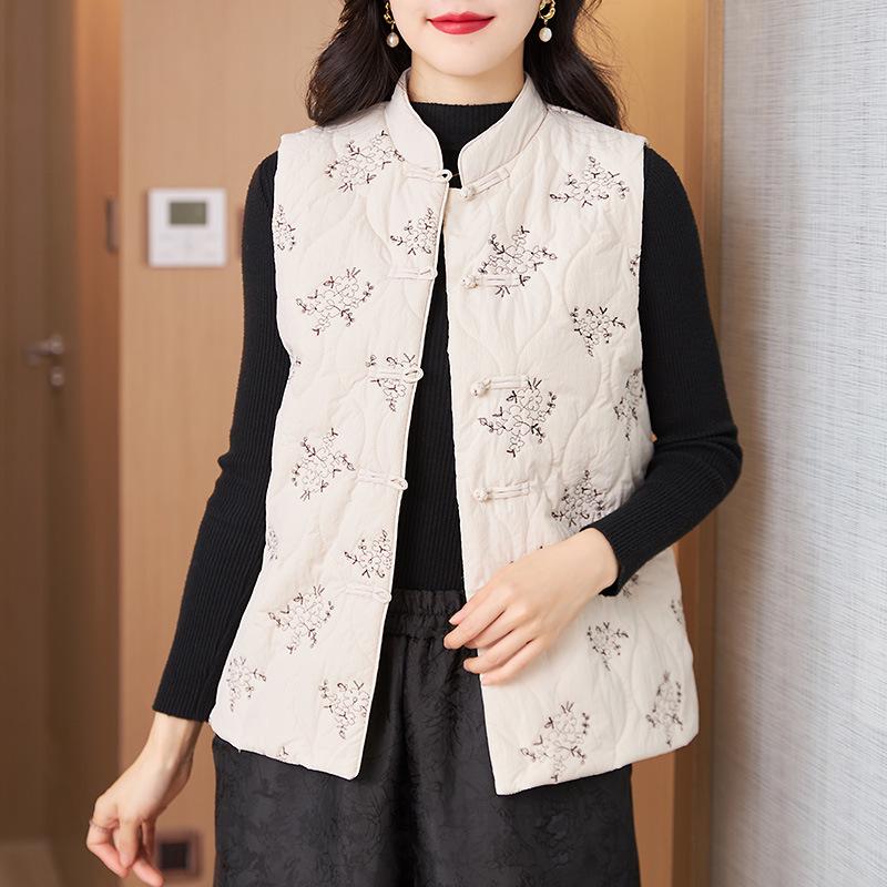 Damen Ethnisch Stil Froschknopf Steppweste – Warme Ärmellose Herbst/Winter Weste