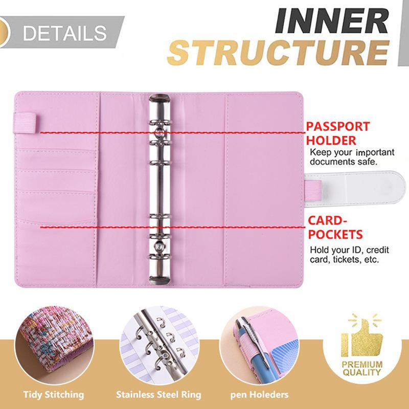 A6 Tweed Style Colorful Budget Planner, 6-Ring Binder with Zipper Pouch, Cash Envelope Ledger