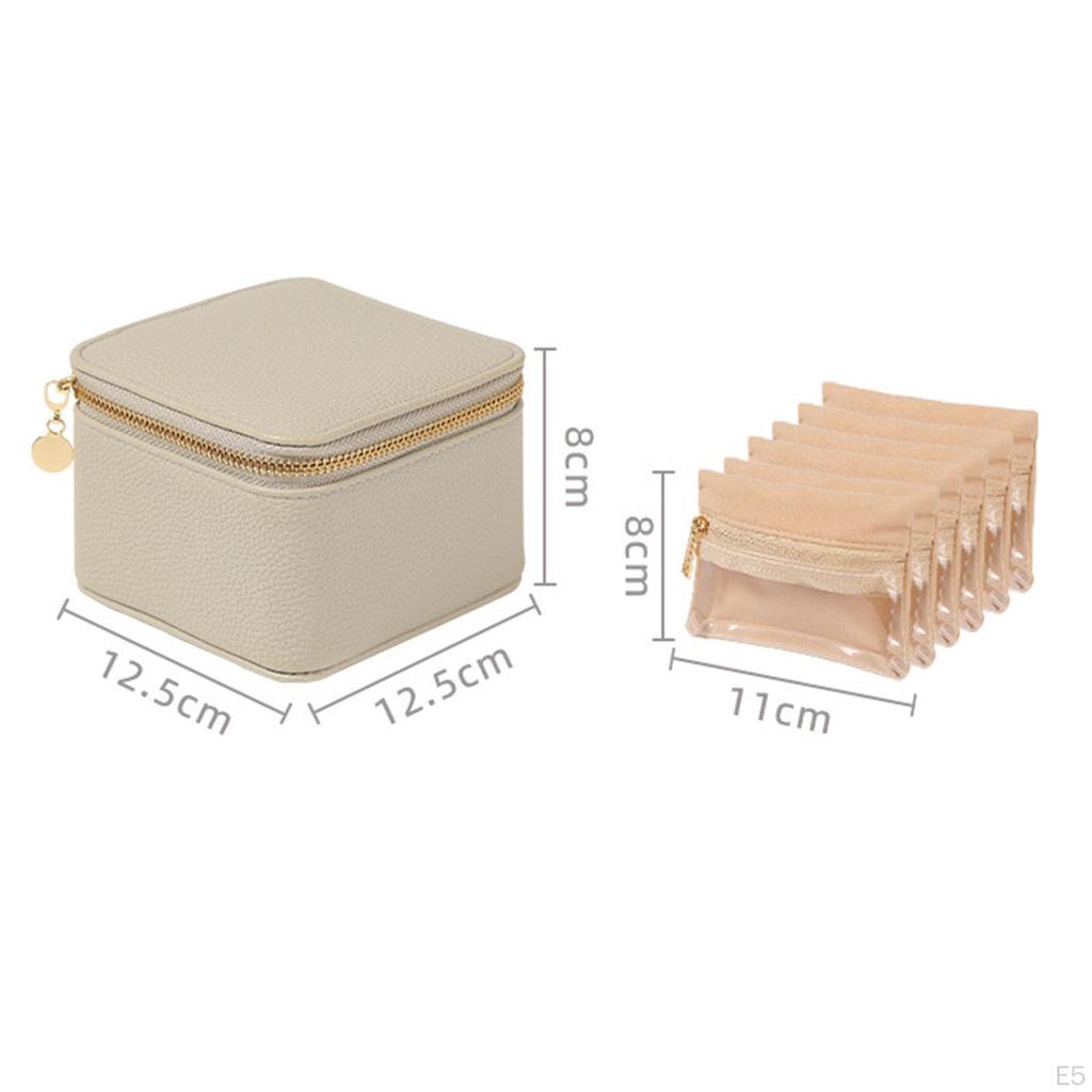 Case Compact Pouch Organizer PU Leather Jewelry Holder Zipper Closure Multifunctional Suitable for