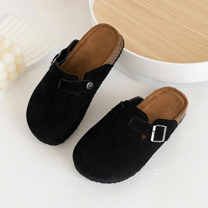 

Детские сабо из пробки, обувь, плоские, с закрытым носком, на толстой подошве, шлепанцы для детей, уличные, повседневные, плоские шлепанцы для девочек, Zapatos De Mujer 34 inner 20.5cm чёрный