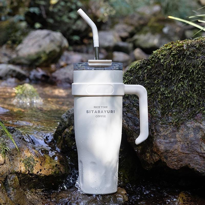 1100ml Thermos Water Bottle Stainless Steel Coffee Cup with Straw Keeps Cold and Heat Large Capacity Insulated Car Thermos Mug