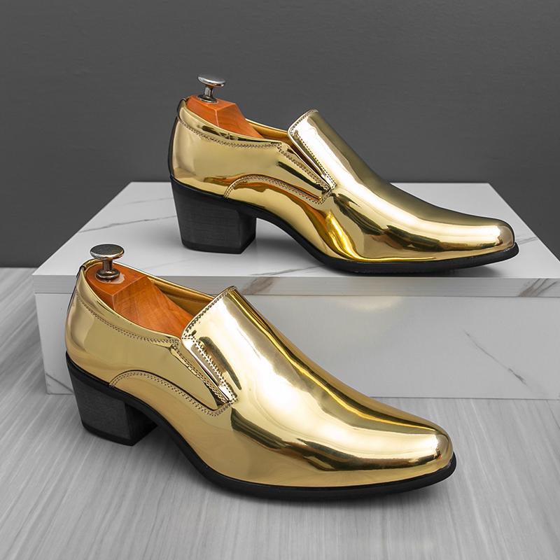

Men Business Height-increasing Formal Leather Shoes Gold Cuban One-foot Casual Fashionable Pointed-toe Leather Shoes Size 38-46 46 золотой