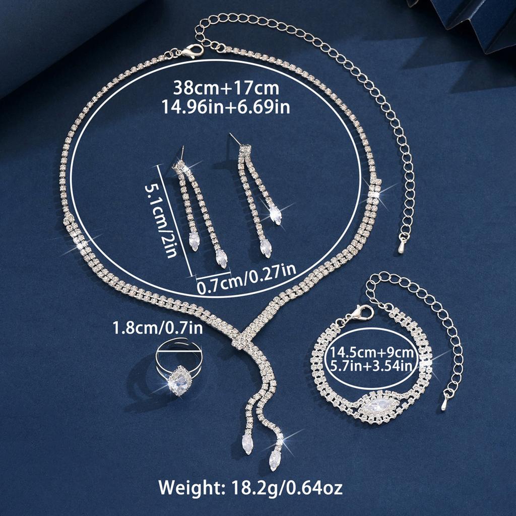 5PC Women's Fashion Tassel Necklace, Earrings, Bracelets, Rings, Zircon Set Suitable for Wedding, Party, Festival Gifts