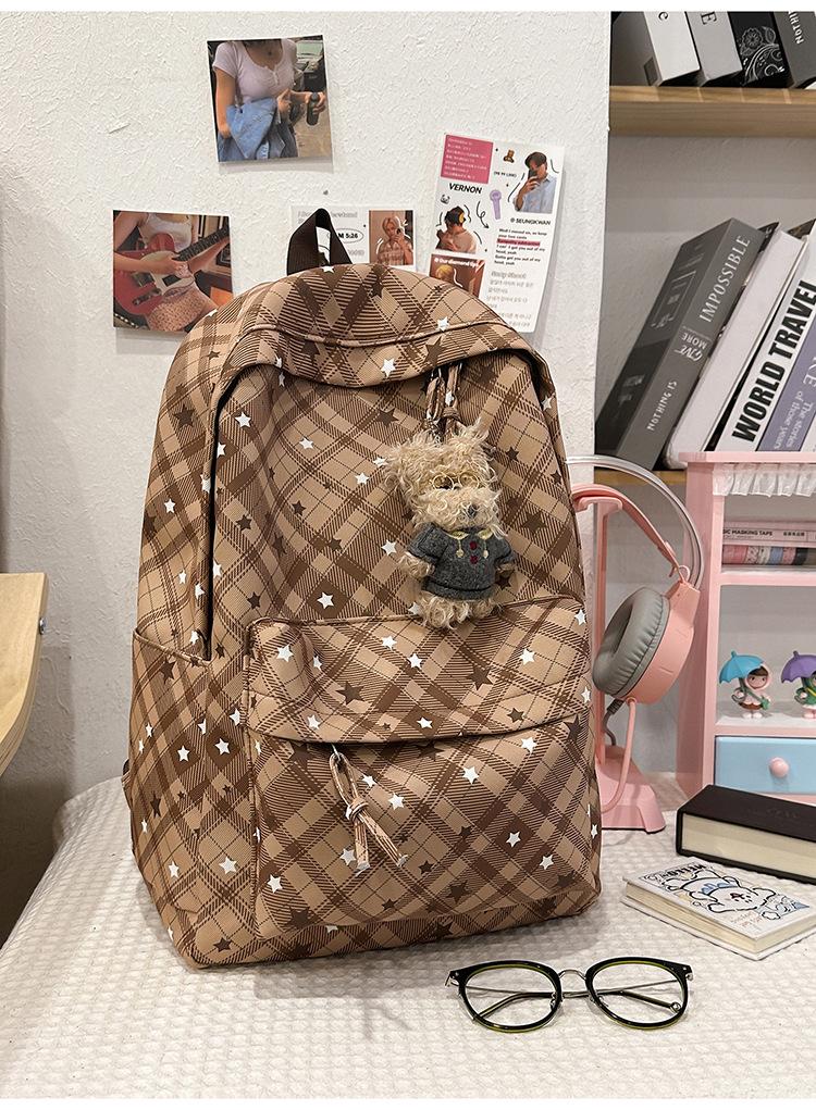 Schoolbag high value plaid star backpack women commuter leisure large capacity schoolbag light travel trend versatile backpack