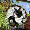 Acrylic Tuxedo Cat with White Flowers Suncatcher, Stained Glass Effect Window Hanging Ornament for Cat & Pet Lover Gifts