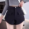 Black High Waist Elastic Women’s Shorts - Slim Fit, Wide-Leg, Casual Large Size Bootcut