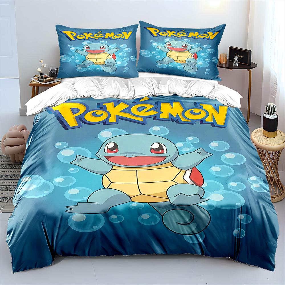Anime Pokemon Squirtle Tištěný Měkký Povlak na Přikrývku Povlak na Polštář Ložní Souprava Děti Dospělí Pohodlná Postelová Souprava Jednolůžko King Ložní Souprava