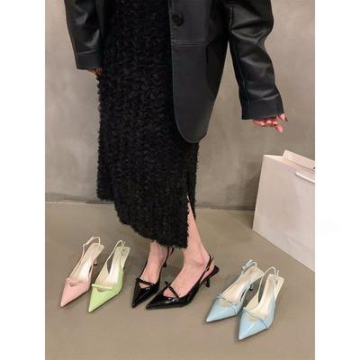 Pointed Black High-heeled Bag Head Sandals Fairy Shoes Season with Skirt Single Shoes