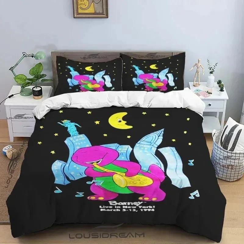 Barney Friends Cute Cartoon Bedding Set Dinosaur Pattern Duvet Cover Pillow Case Boys Bedroom Double King Size Comforter Gift