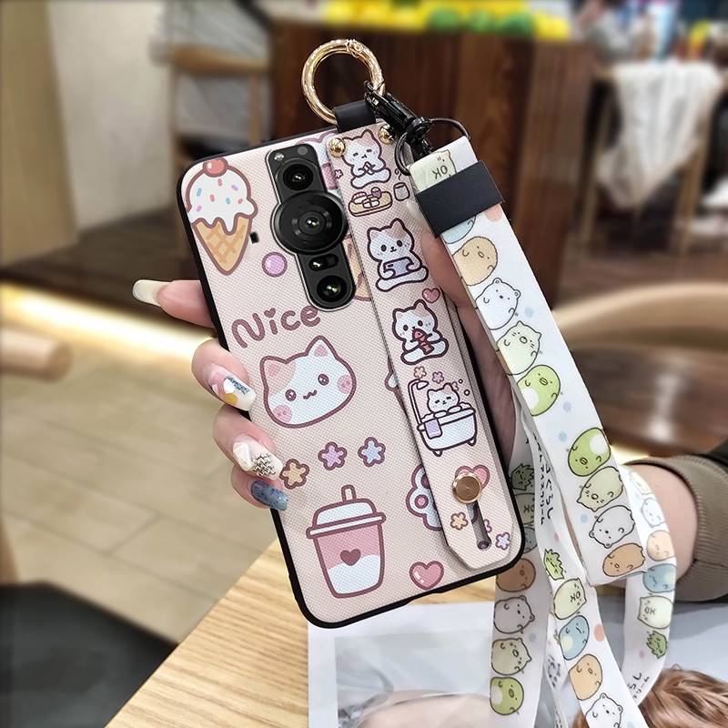 Shockproof Wristband Phone Case For Sony Xperia Pro-I Waterproof Fashion Design Wrist Strap Anti-knock Protective Cute