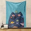 Galaxy Cat with Planets Blue Background Patterned Tapestry for Bedroom and Living Room Home Decor Sofas